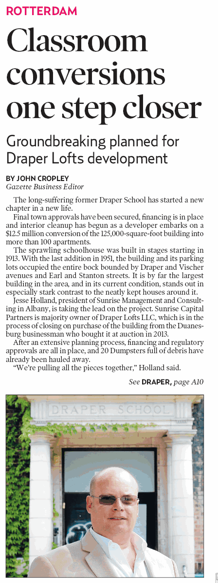 Daily Gazette Cover Story on Draper Lofts Apartments in Rotterdam, NY