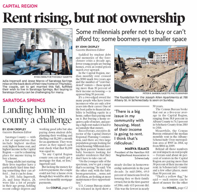 Daily Gazette quotes Jesse Holland in an article on renting vs. buying